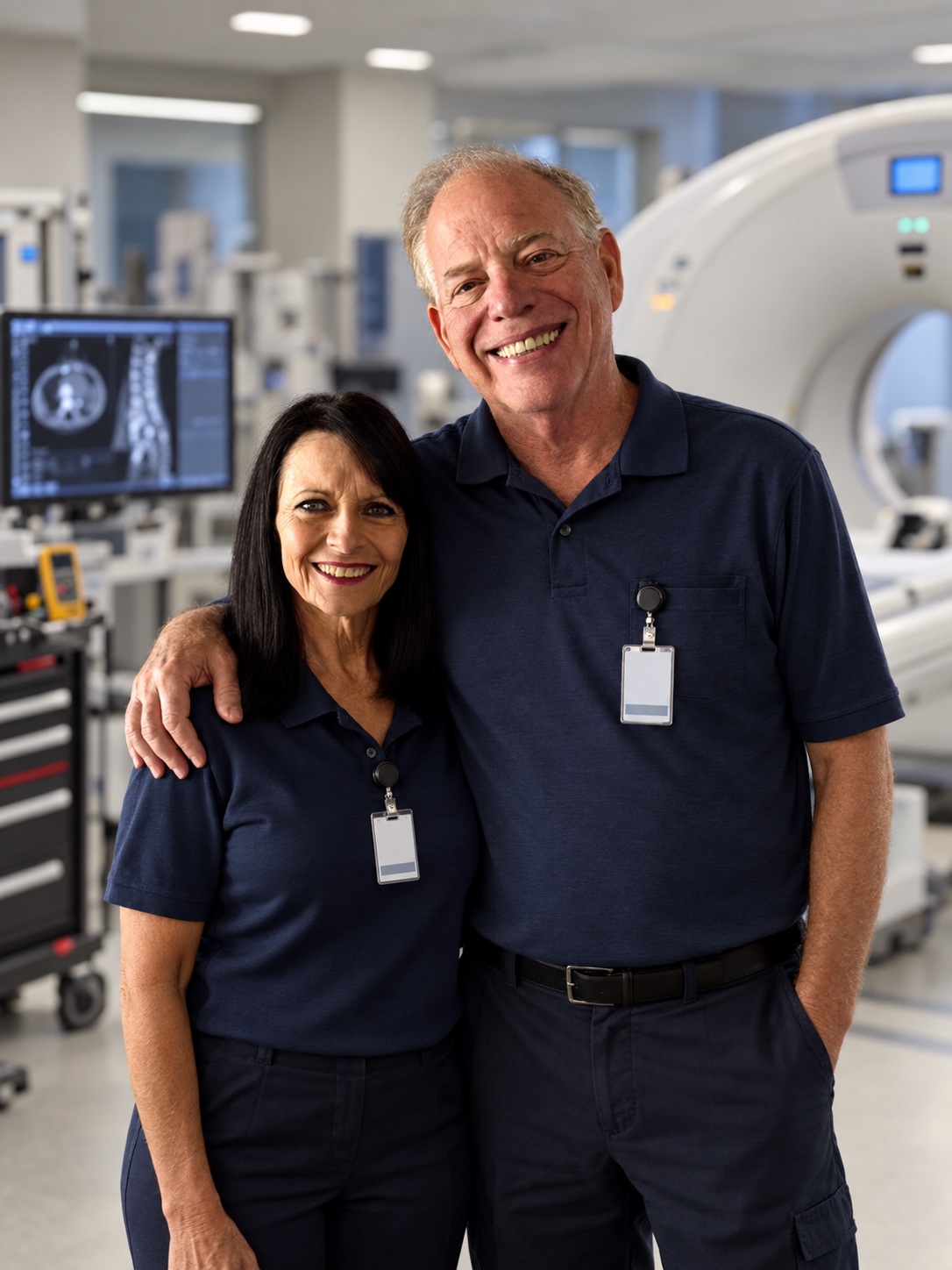 Tom and Debi Lenz smiling together, pictured in an edited hospital imaging setting